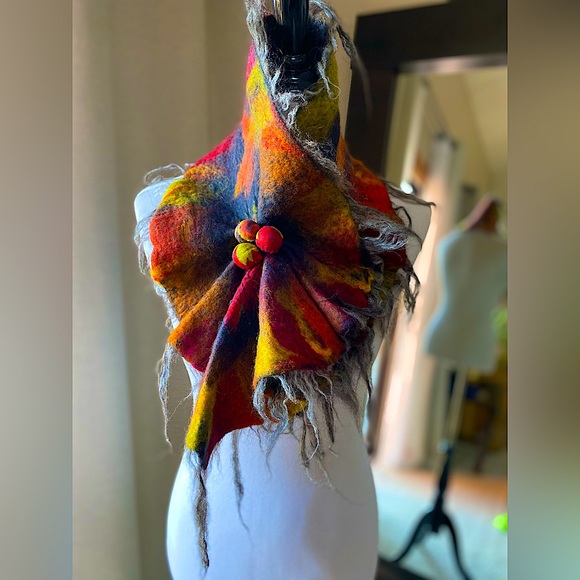 One-of-a-Kind Multi Colored  Merino Wool & Mulberry Silk Scarf – Edgy & Artsy 🌈 - Picture 1 of 7